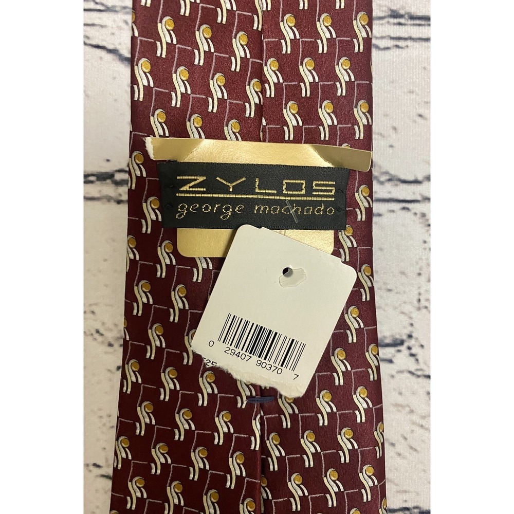 NEW Zylos By George‎ Machado Neck Tie 64" Burgundy Geometric - Picture 5 of 6